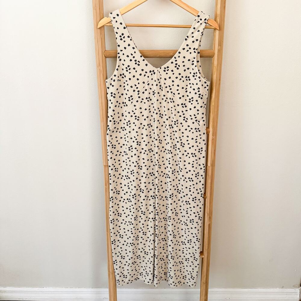 Pact Organic Cotton Floral Midi Dress Women’s L Cream Black Sleeveless Stretch